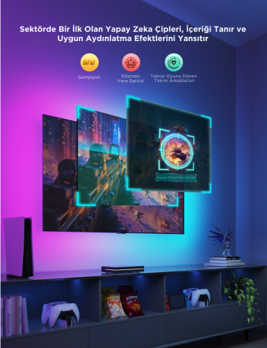 Govee AI 8K Sync Box 2 Sync Box + 2 adet HDMI kablo + LED Şerit 55-65 inç Tüm Tv`ler Uyumludur -H8604C12