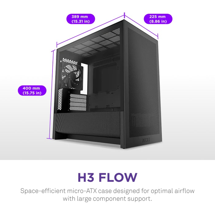 NZXT H Series H3 Flow CC-H31FB-01 mATX Siyah Gaming (Oyuncu) Kasası
