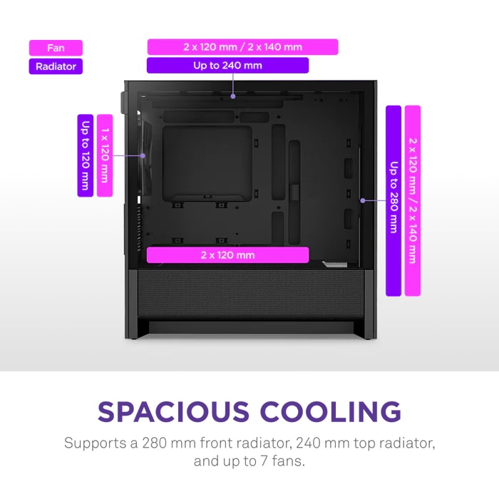 NZXT H Series H3 Flow CC-H31FB-01 mATX Siyah Gaming (Oyuncu) Kasası