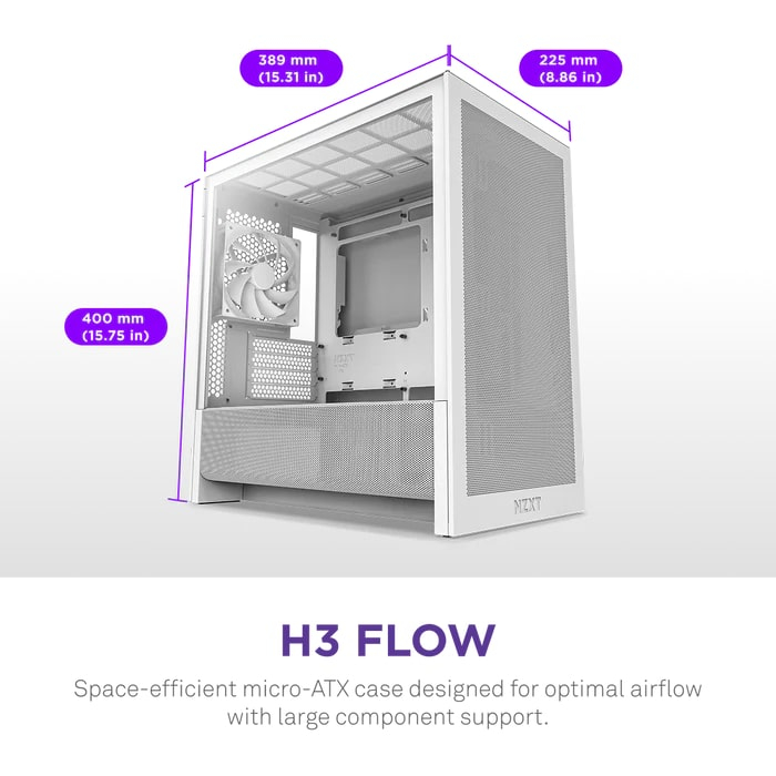 NZXT H Series H3 Flow CC-H31FW-01 mATX Beyaz Gaming (Oyuncu) Kasası