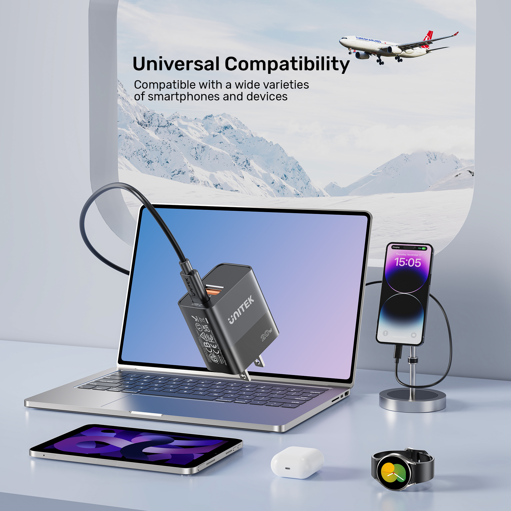 Unitek 20W Hızlı Şarj Adaptörü 1*USB-C 1*USB-A (P1124ABK-EU)