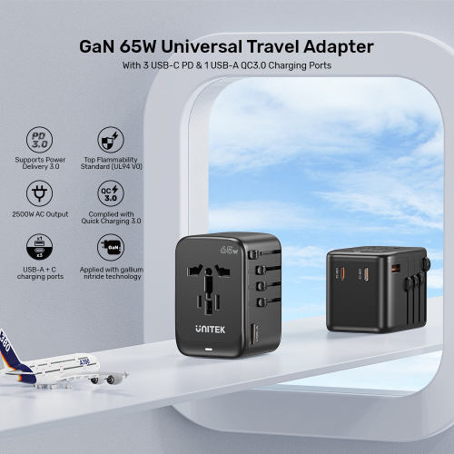 Unitek 65W Universal Travel Adaptör 3xUSB-C+1xUSB-A (P1122ABK)