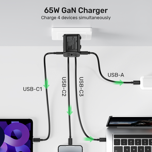 Unitek 65W Universal Travel Adaptör 3xUSB-C+1xUSB-A (P1122ABK)