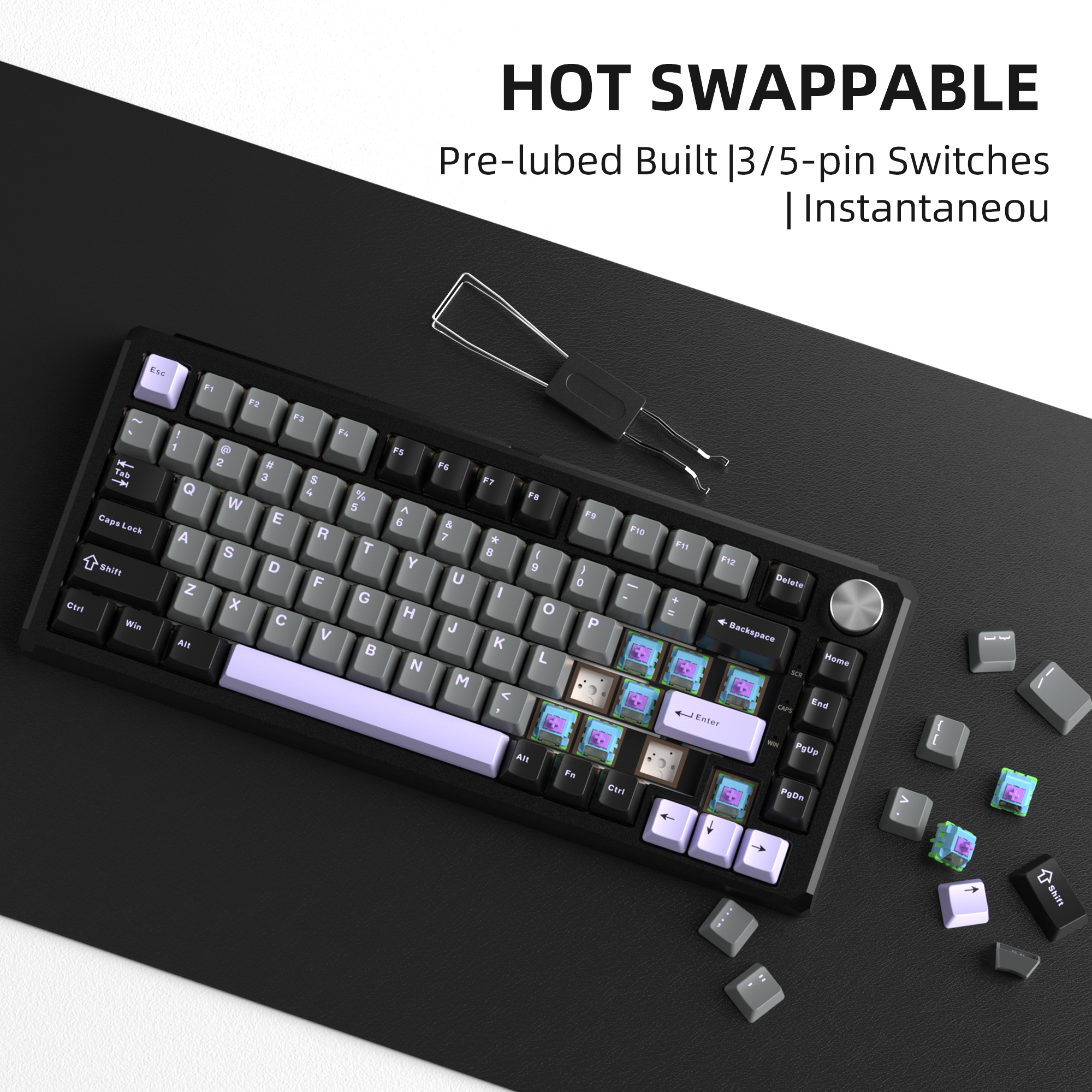 MageGee Captain75 82 Tuş Wireless/Bluetooth/Kablolu Manyetik RGB Hot-Swap Gasket Siyah Gaming Klavye