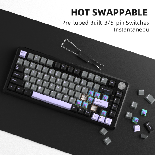 MageGee Captain75 82 Tuş Wireless/Bluetooth/Kablolu Manyetik RGB Hot-Swap Gasket Siyah Gaming Klavye