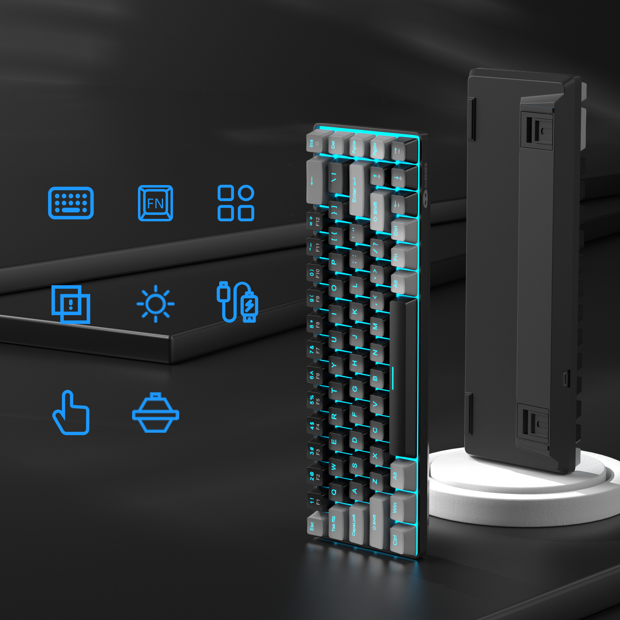 MageGee MK-BOX Mekanik 68 Tuş Kablolu Gri-Siyah Tek Renk Işıklı Gaming Klavye