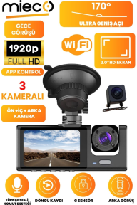 Mieco 1s Wifi/1920p Fhd/170° Ultra Geniş Açı/gece Görüşü Ve G-sensörü/ 3 Kameralı Araç Kamerası 