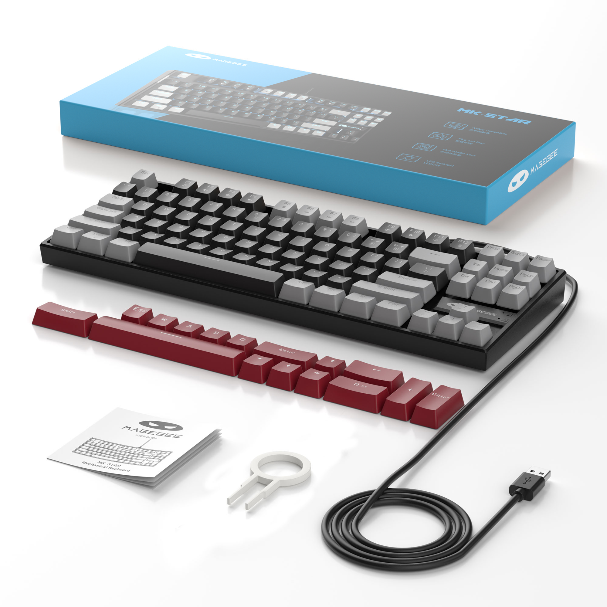MageGee MK-STAR 87 Tuş Red Switch Gri-Siyah Kablolu Türkçe Q Mekanik Gaming Klavye