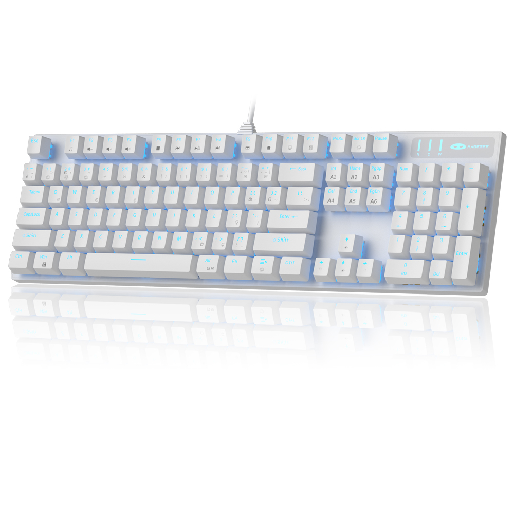 MageGee MK-STORM 104 Tuş Blue Switch Kablolu Tek Renk Işıklı Beyaz Gaming Klavye