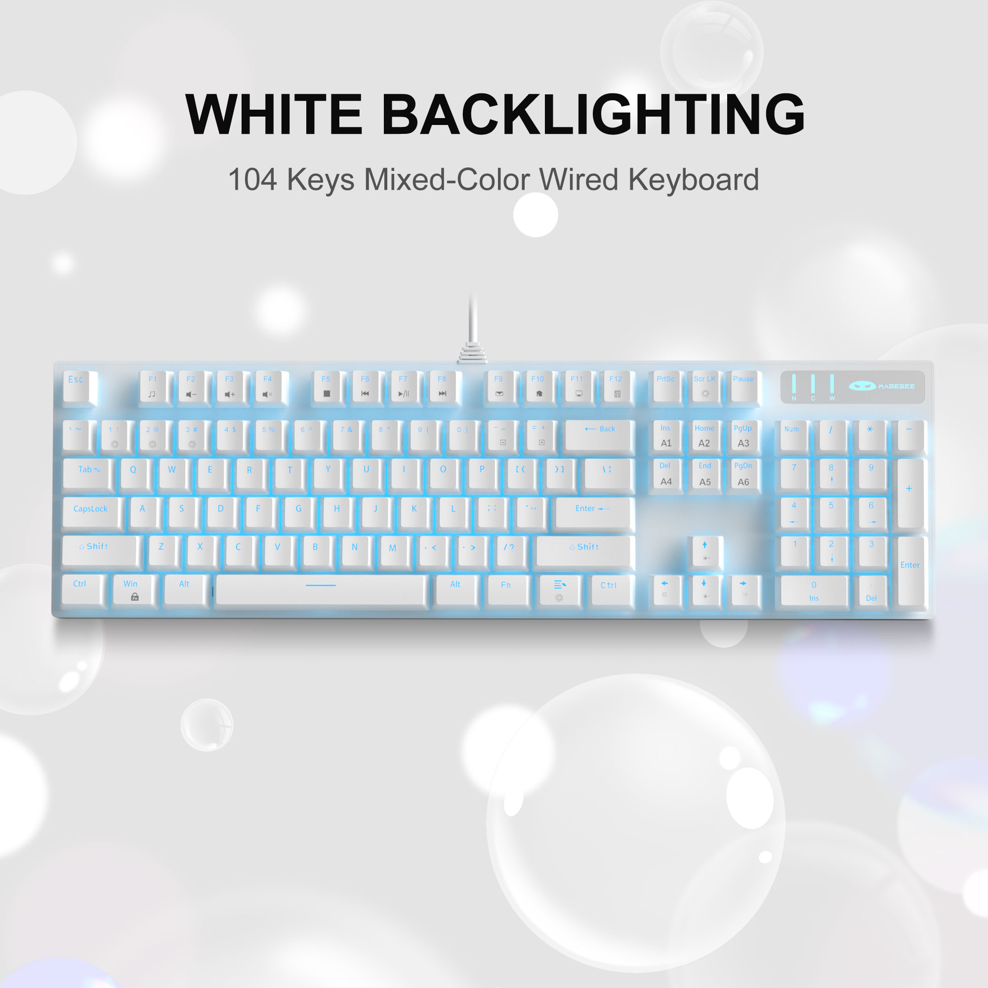 MageGee MK-STORM 104 Tuş Blue Switch Kablolu Tek Renk Işıklı Beyaz Gaming Klavye