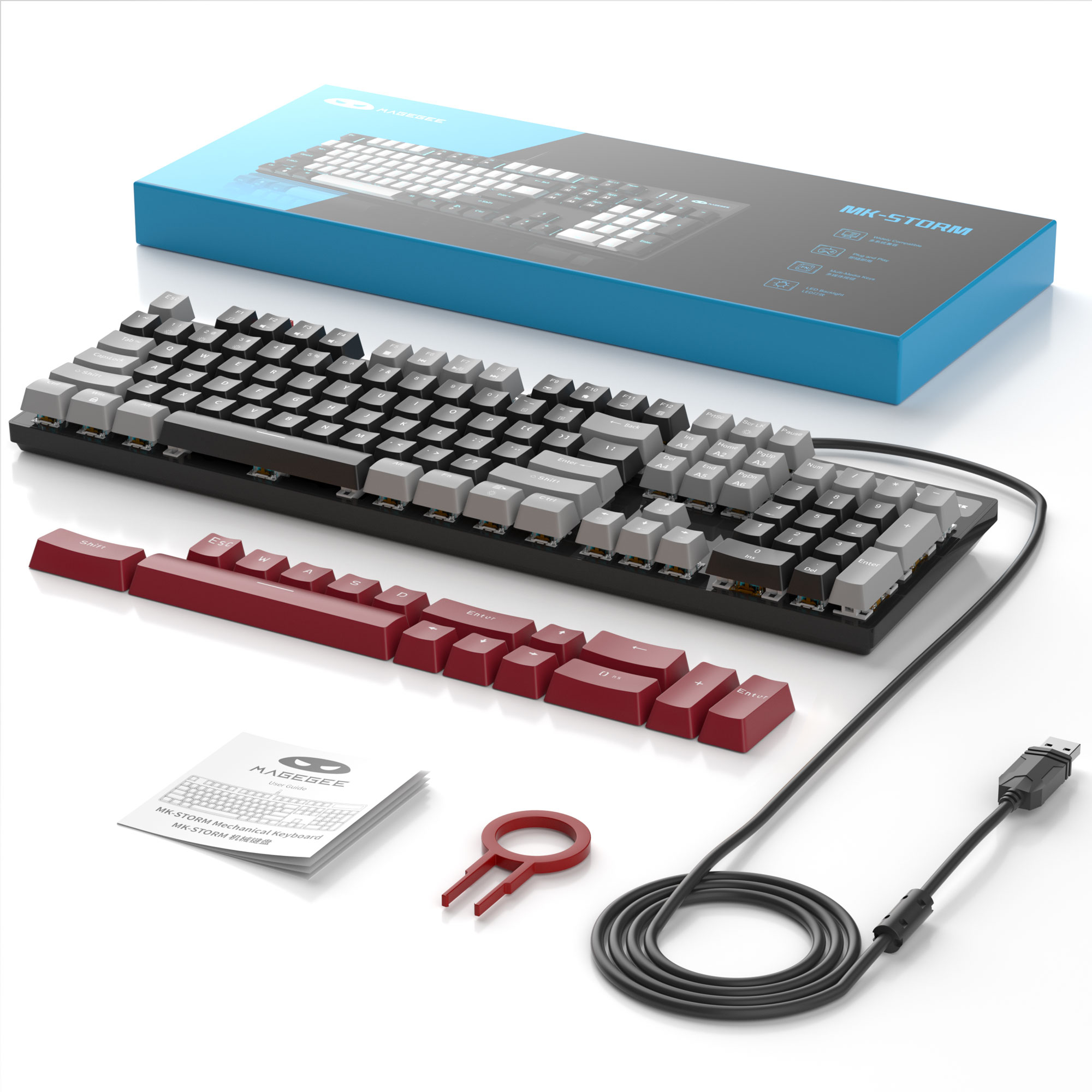 MageGee MK-STORM 104 Tuş Red Switch Kablolu Tek Renk Işıklı Gri-Siyah Gaming Klavye