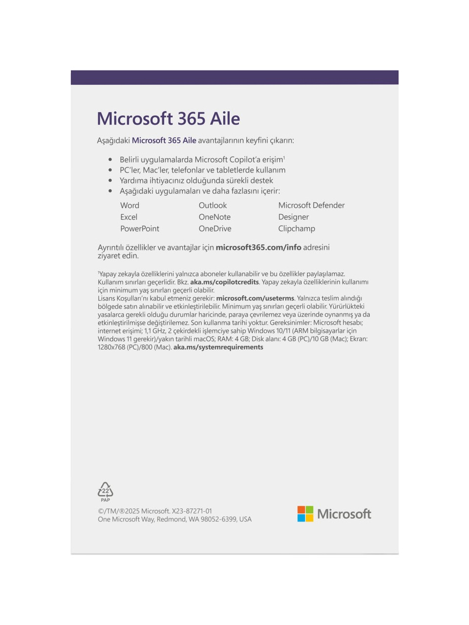 Microsoft Office 365 Aile EP2 - 36884 Türkçe Kutulu Ofis Yazılımı (6 Kullanıcı)-Orjinal Lisans