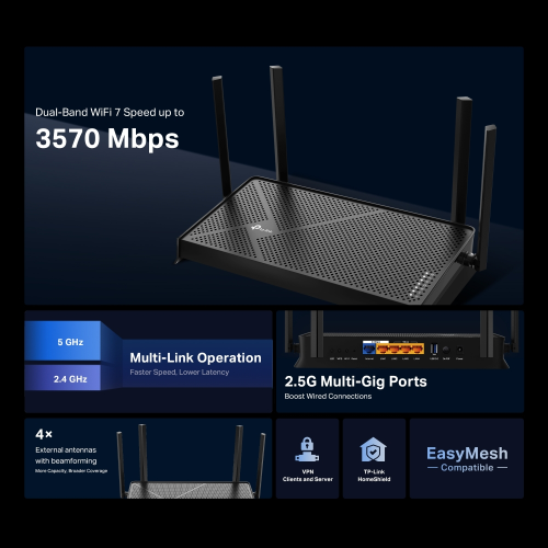 TP-Link Archer BE230 BE3600 Çift Bantlı Wi-Fi 7 Router