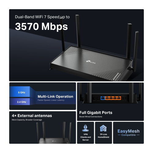 TP-Link Archer BE220 BE3600 Çift Bant Wi-Fi 7 Router