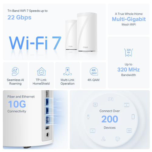 TP-Link Deco BE85 BE19000 Üç Bantlı Tüm Ev İçin Mesh Wi-Fi 7 Sistemi (Tekli)