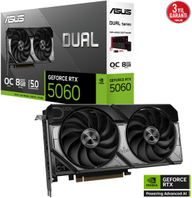 ASUS Dual GeForce RTX 5060 OC 8G DUAL-RTX5060-O8G-GAMING GDDR7 128Bit Gaming (Oyuncu) Ekran Kartı