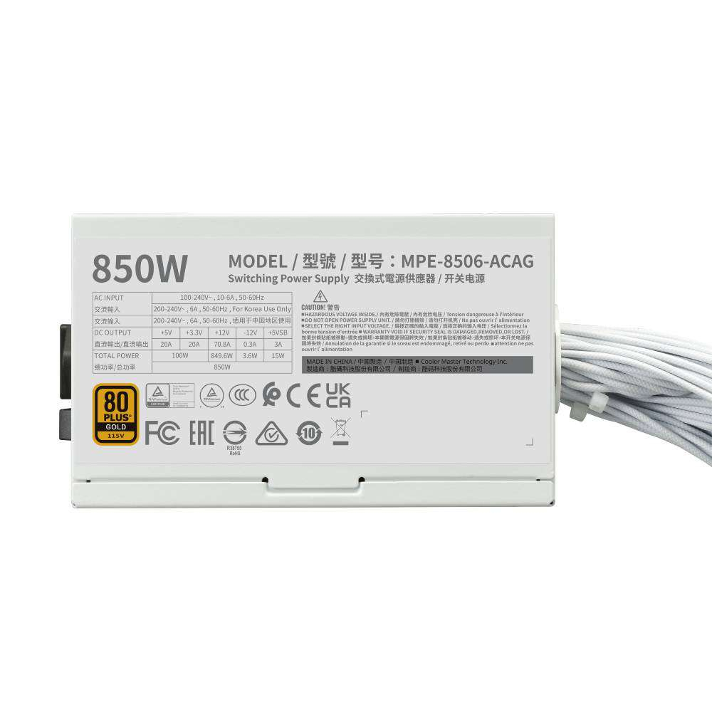Cooler Master MWE Gold V3 850 MPE-8506-ACAG-G 850W ATX 3.1 PCI-E 5.0 80+ Gold 120mm Fan Beyaz Power Supply