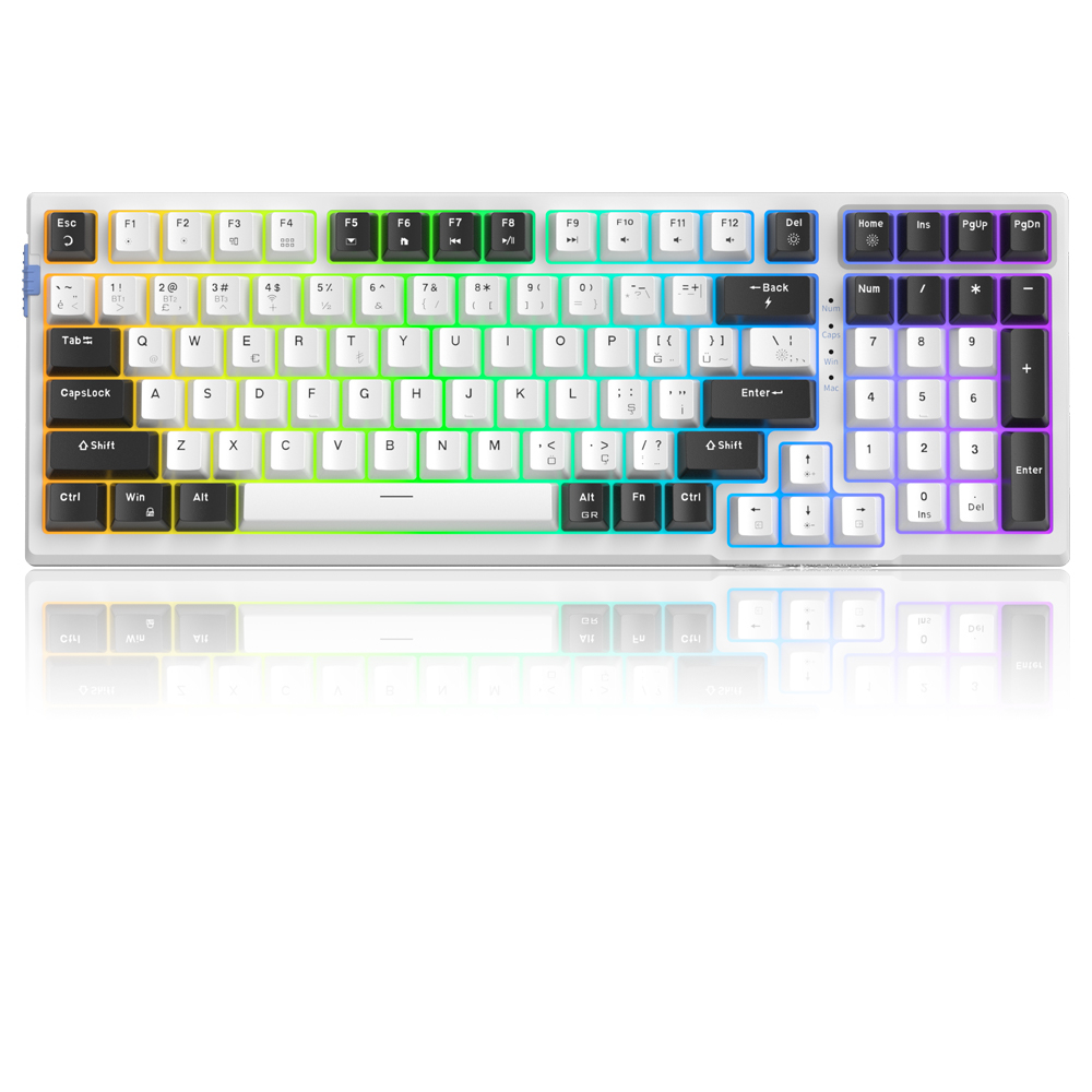 MageGee SKY98 99 Tuş Wireless/Bluetooth/Kablolu RGB Hot-Swap Gasket Siyah-Beyaz Gaming Klavye
