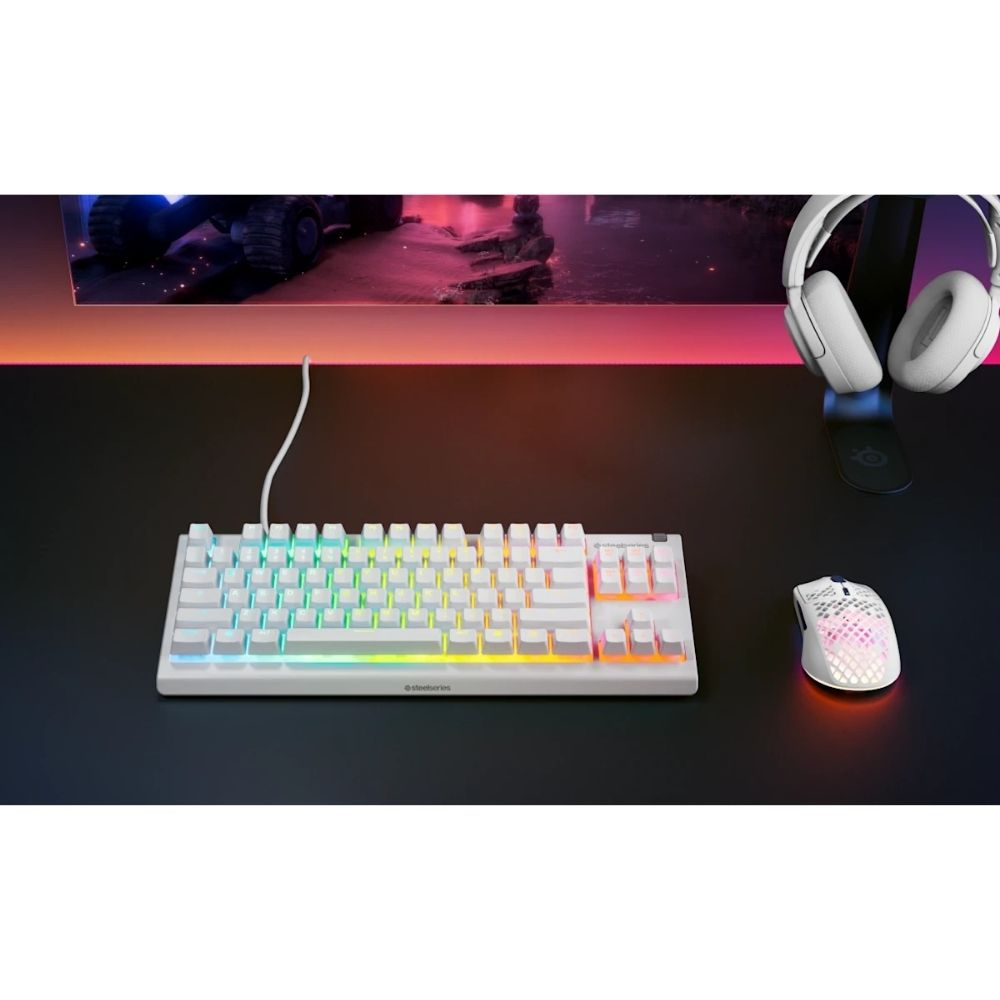 SteelSeries Apex 3 TKL TR Q RGB Membrane Kablolu Beyaz Gaming (Oyuncu) Klavye