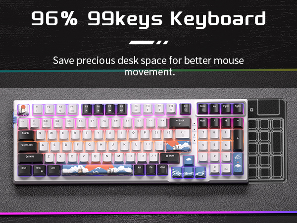 MageGee SKY98 99 Tuş Wireless/Bluetooth/Kablolu RGB Hot-Swap Gasket Siyah-Beyaz Gaming Klavye