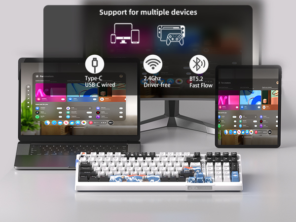 MageGee SKY98 99 Tuş Wireless/Bluetooth/Kablolu RGB Hot-Swap Gasket Siyah-Beyaz Gaming Klavye