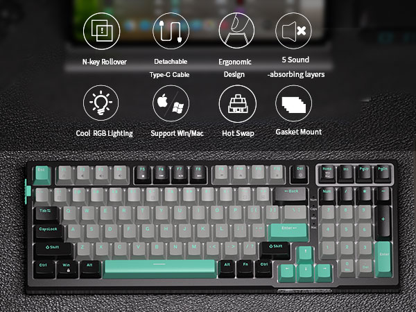 MageGee SKY98 99 Tuş Gasket RGB Hot-Swap Kablolu Siyah-Gri Gaming Klavye