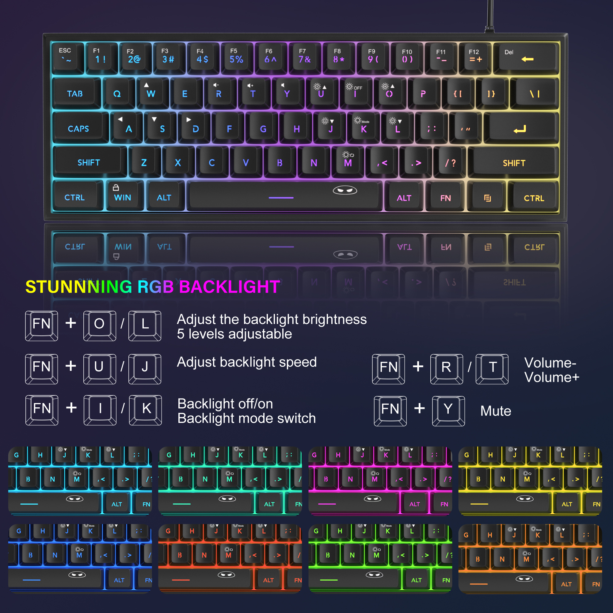 MageGee TS91 61 Tuş RGB Kablolu Siyah Membran Gaming Klavye