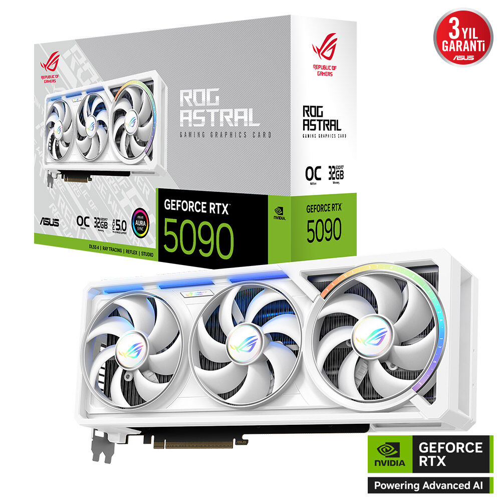 ASUS ROG Astral GeForce RTX 5090 32GB OC White Edition ROG-ASTRAL-RTX5090-O32G-WHITE GDDR7 512Bit Gaming (Oyuncu) Ekran Kartı