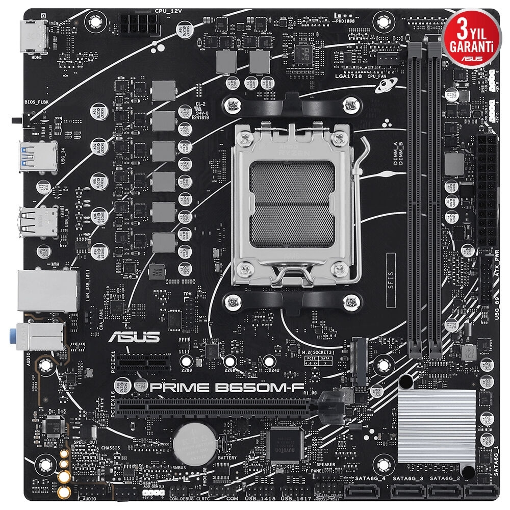 ASUS Prime B650M-F AMD B650 AM5 Soket DDR5 7200+(OC)MHz mATX Anakart