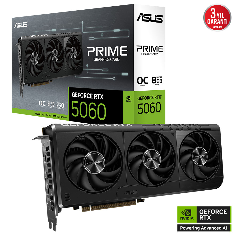 ASUS PRIME GeForce RTX 5060 8GB OC Edition PRIME-RTX5060-O8G-GAMING GDDR7 128Bit Gaming (Oyuncu) Ekran Kartı