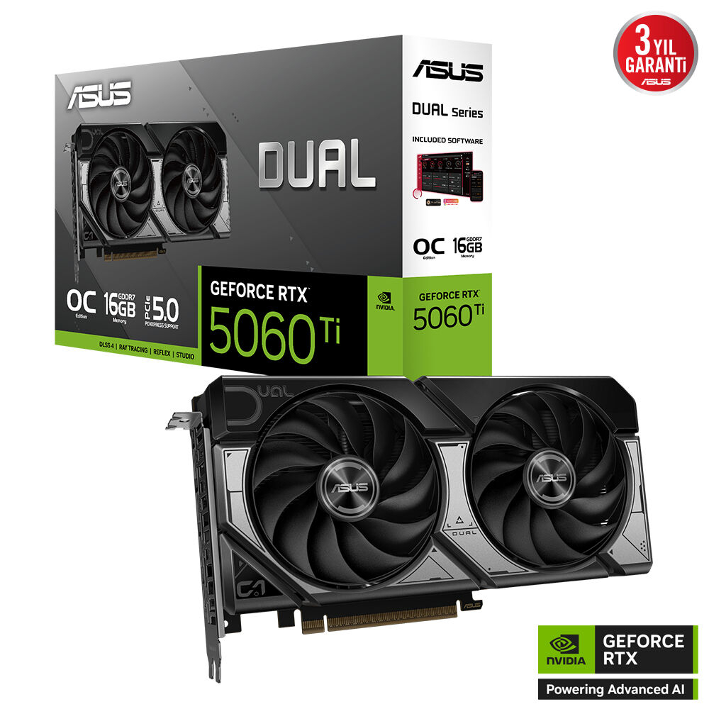 ASUS Dual GeForce RTX 5060 TI OC 16GB DUAL-RTX5060TI-O16G GDDR7 128Bit DX12 DLSS4 Gaming (Oyuncu) Ekran Kartı