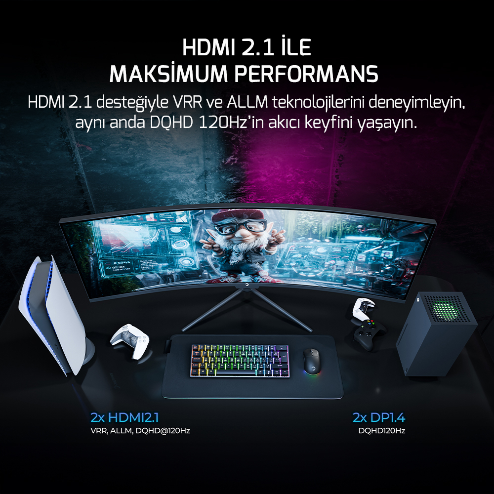 GamePower Kora DQ49 49″ 120Hz Dual QHD RGB Fast VA Curved Gaming Monitör