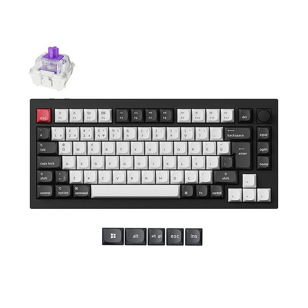 Keychron Q1 Hall Effect %75 RGB Manyetik Switch Kablosuz Hotswap Türkçe Mekanik Siyah Beyaz Gaming (Oyuncu) Klavye - Q1H-M1-TR