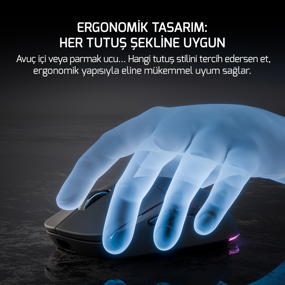 GamePower Fenix 24.000DPI Triple Mode (Kablolu/Bluetooth/2.4G) Siyah Gaming Mouse