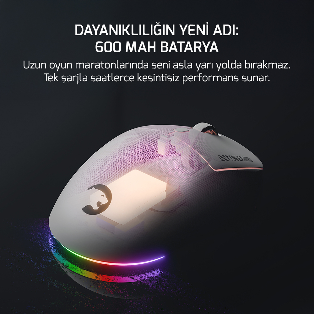 GamePower Fenix 24.000DPI Triple Mode (Kablolu/Bluetooth/2.4G) Beyaz Gaming Mouse