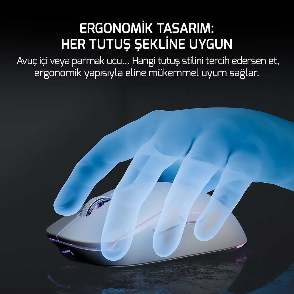 GamePower Fenix 24.000DPI Triple Mode (Kablolu/Bluetooth/2.4G) Beyaz Gaming Mouse