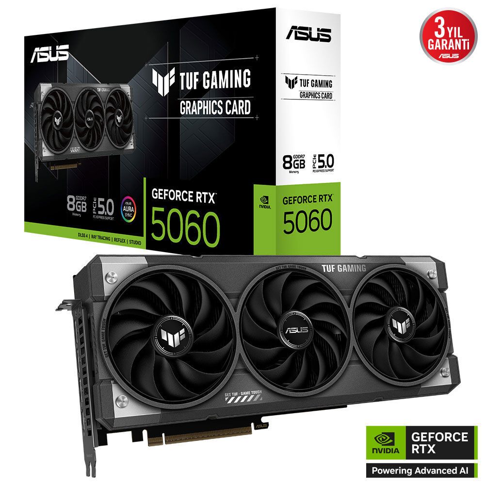 ASUS TUF GAMING GeForce RTX 5060 8GB Edition TUF-RTX5060-8G-GAMING GDDR7 128Bit Gaming (Oyuncu) Ekran Kartı