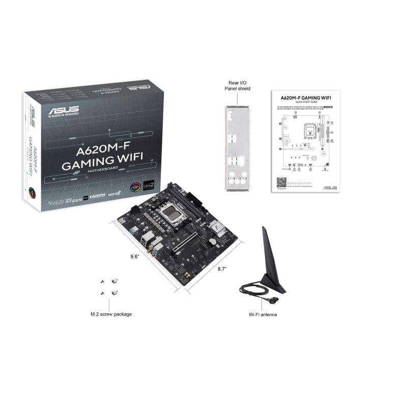 ASUS A620M-F GAMING WIFI AMD A620 Soket AM5 DDR5 8000+(OC)MHz mATX Gaming (Oyuncu) Anakart