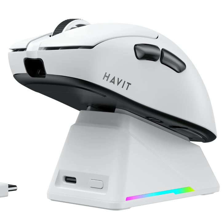 Havit Gamenote MS955WB Pro RGB Wireless Gaming Mouse 3 Modlu + Şarj İstasyonu - Beyaz