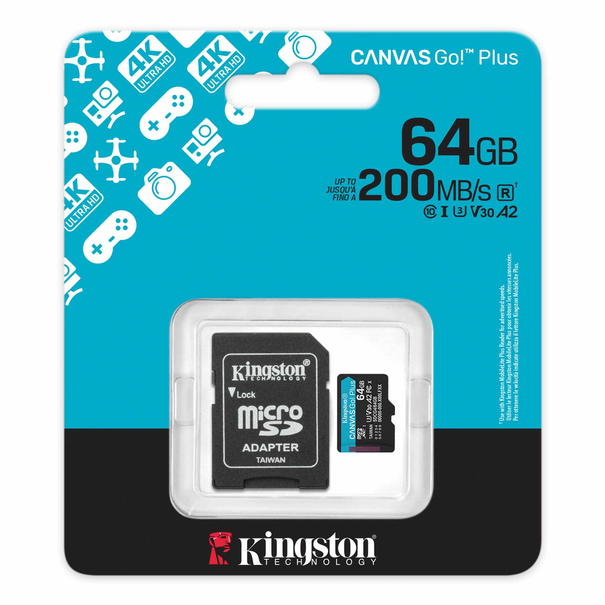 Kingston Canvas Go! Plus 64GB Class 10 SDCG4/64GB 200/100MB/s MicroSD Hafıza Kartı