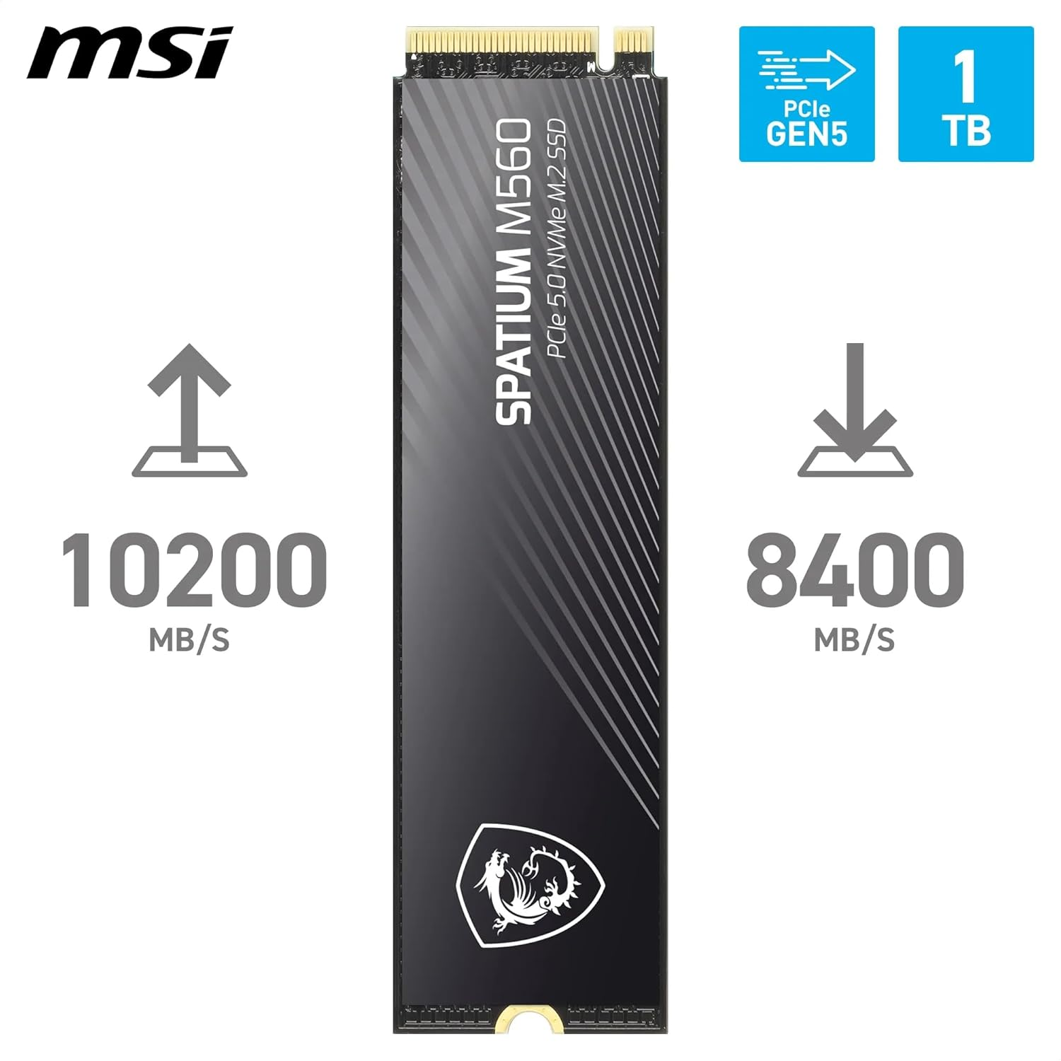 MSI Spatium M560 1 TB 10300/8700MB/s PCIe Gen5.0 NVMe M.2 SSD Disk