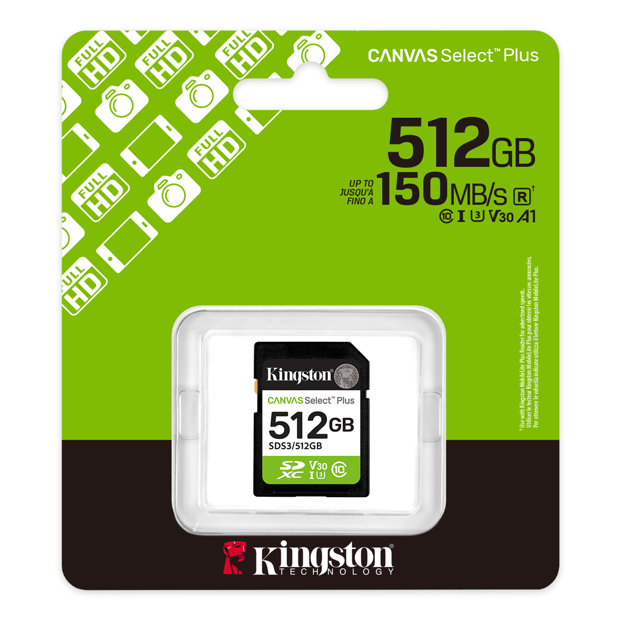 Kingston Canvas Select Plus 512GB Class 10 SDS3/512GB 150MB/s SD Hafıza Kartı