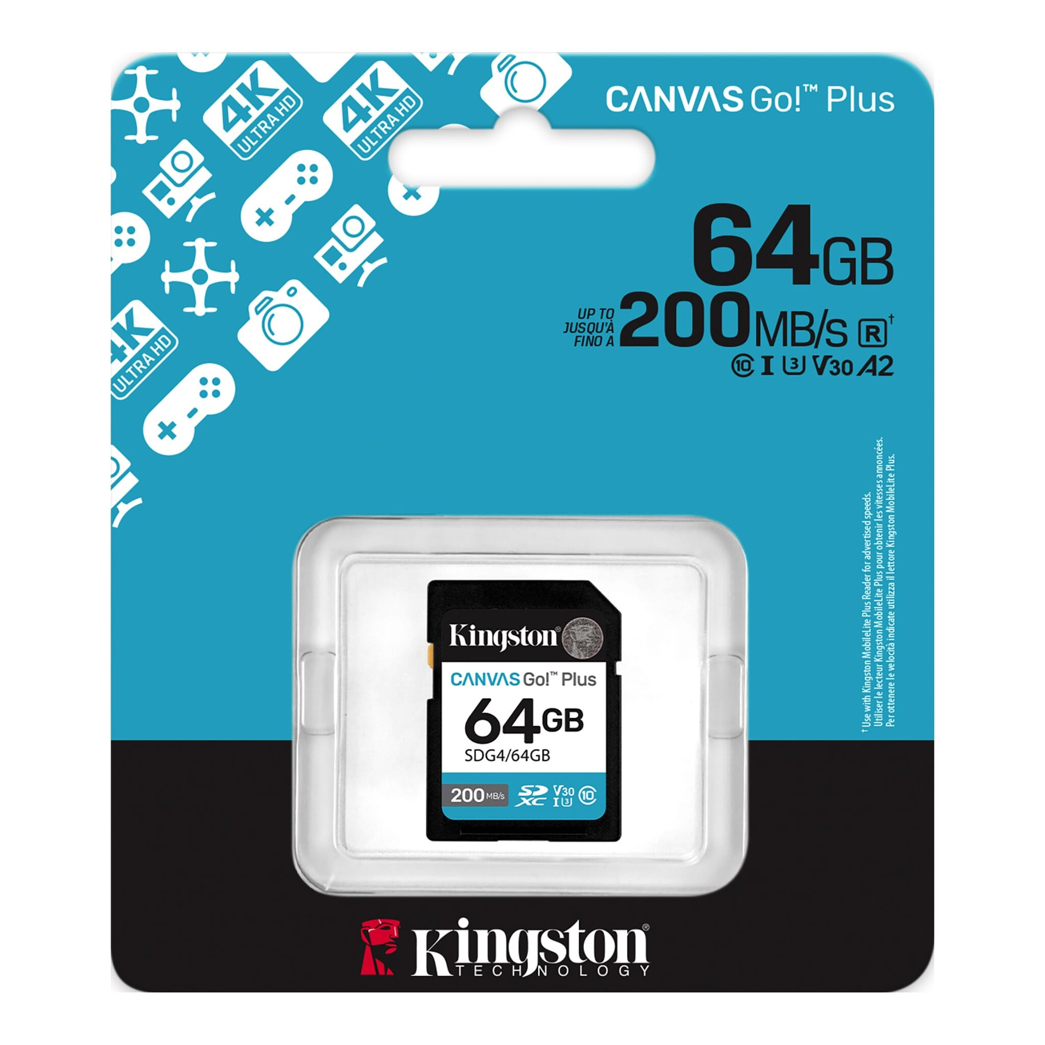 Kingston Canvas Go! Plus 64GB Class 10 SDG4/64GB 200MB/s SD Hafıza Kartı