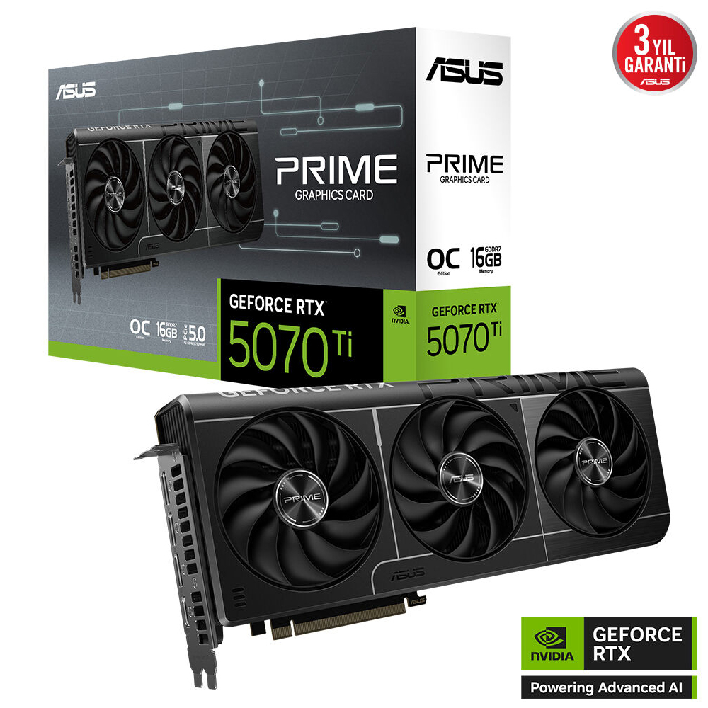 ASUS PRIME GeForce RTX 5070 Ti 16GB PRIME-RTX5070TI-O16G GDDR7 OC Edition 256 Bit Gaming (Oyuncu) Ekran Kartı