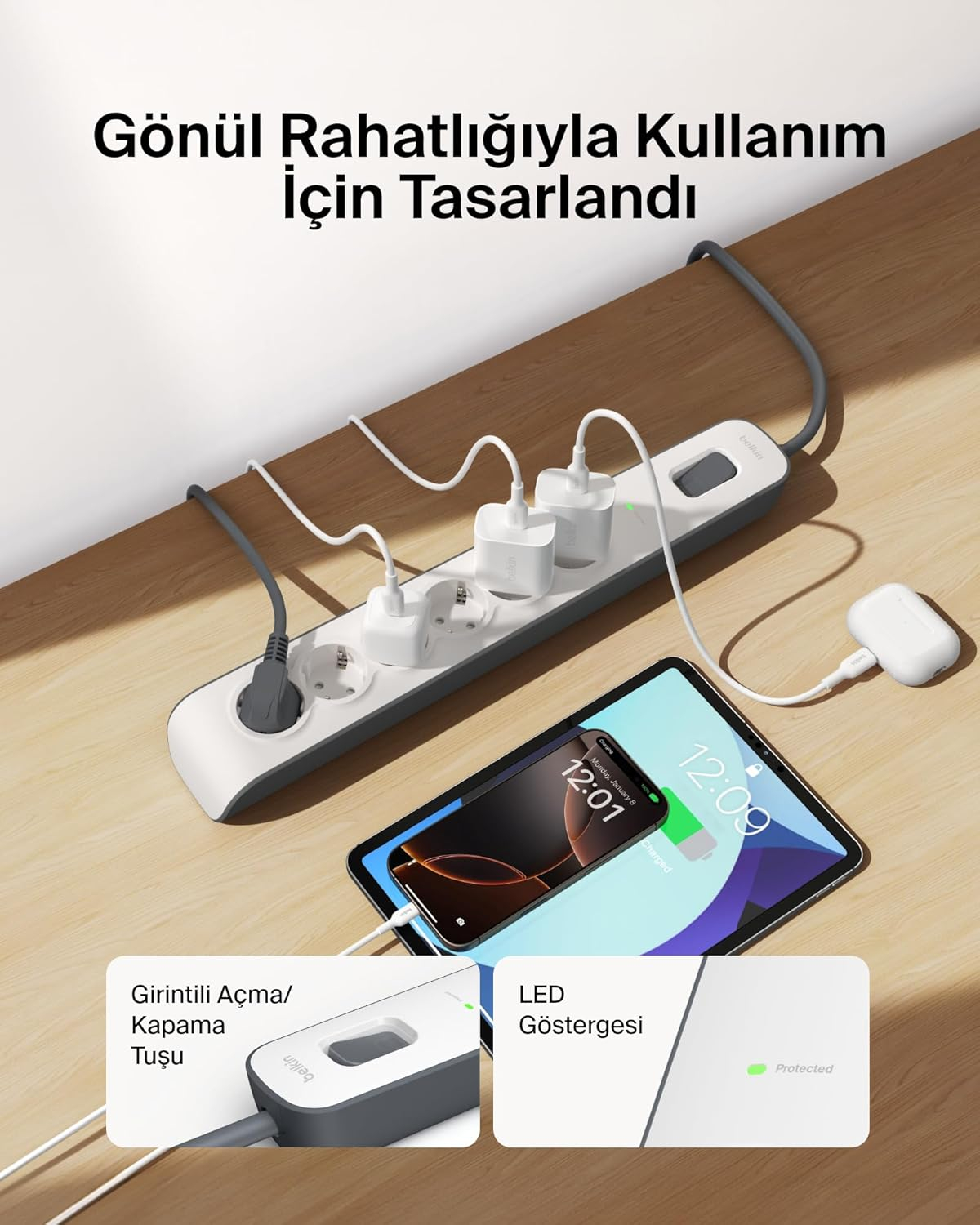 Belkin BSV603VF2M-V2 Surgemaster 2M 6`lı Akım Korumalı Priz