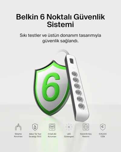 Belkin BSV603VF2M-V2 Surgemaster 2M 6`lı Akım Korumalı Priz