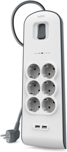 Belkin BSV604VF2M 2 Metre 6`lı Usb-A Akım Korumalı Priz Beyaz