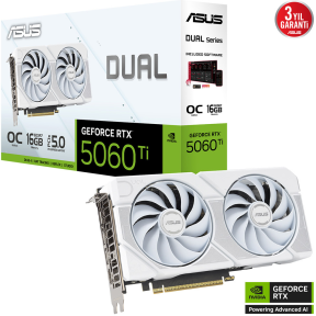 ASUS GeForce RTX 5060 Ti 16GB OC DUAL-RTX5060TI-O16G-WHITE GDDR7 128Bit Gaming (Oyuncu) Ekran Kartı
