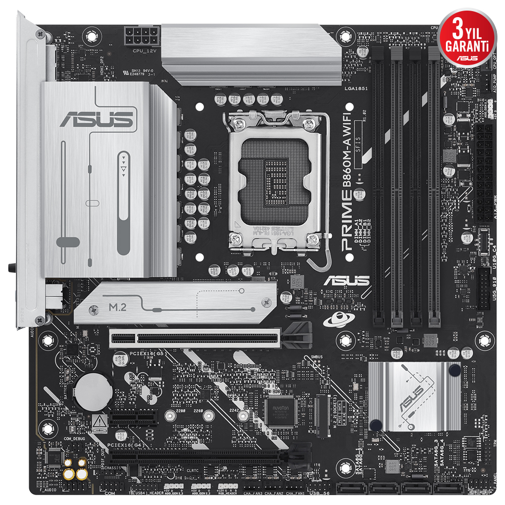 ASUS PRIME B860M-A WiFi Soket 1851 DDR5 8666MHz mATX Gaming (Oyuncu) Anakart