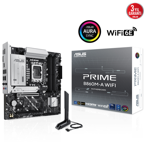 ASUS PRIME B860M-A WiFi Soket 1851 DDR5 8666MHz mATX Gaming (Oyuncu) Anakart